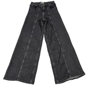 The Drop Frida Jeans Womens 25 Faded Carbon Black Wide Leg Seam Front Y2K